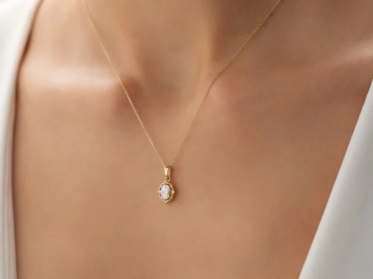 14K Gold Vintage Oval Pendant Necklace – Delicate Chain